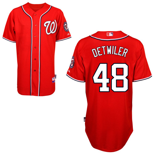 Ross Detwiler #48 MLB Jersey-Washington Nationals Men's Authentic Alternate 1 Red Cool Base Baseball Jersey